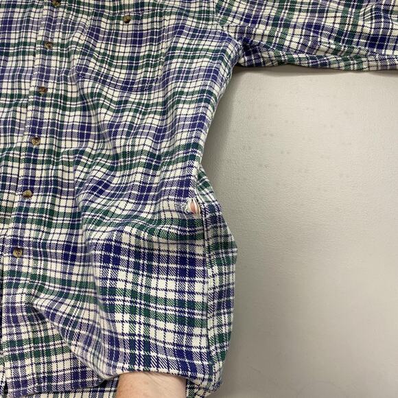 VTG Woolrich Flannel Shirt Mens XL Plaid Purple Green Heavy Indian Cotton Grunge - Picture 5 of 12